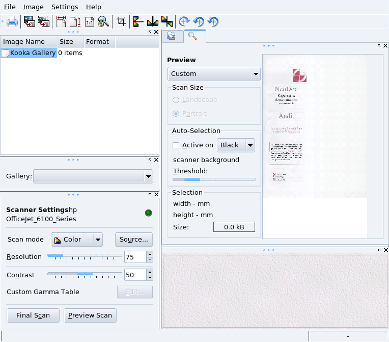 Главный интерфейс Kooka