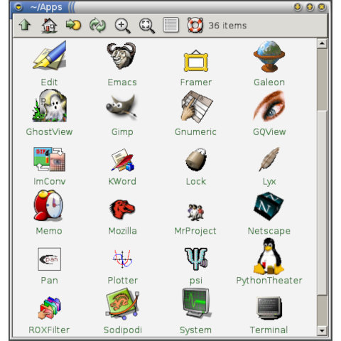 ROX — рабочий стол Linux, скриншот каталога
