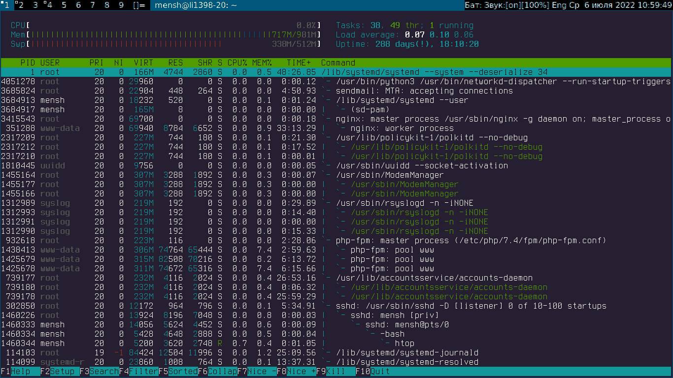 Экран настройки Htop в Linux