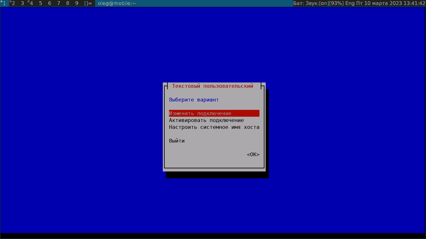 Настройка сети в Linux утилитой nmtui, первый экран
