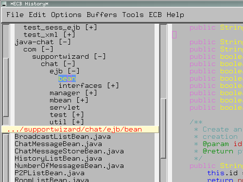 Фрагмент окна emacs при запущенном Emacs Code Browser