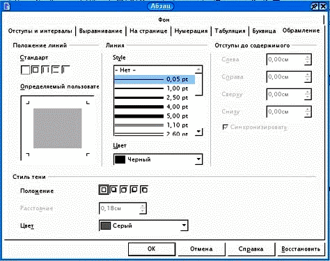 Диалоговое окно Абзац