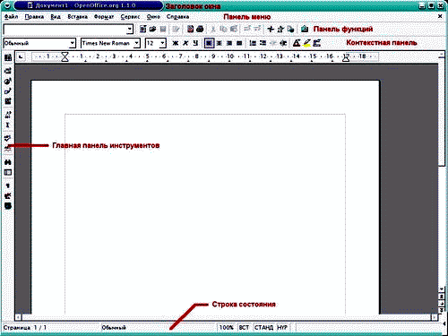 Интерфейс текстового редактора OpenWriter
